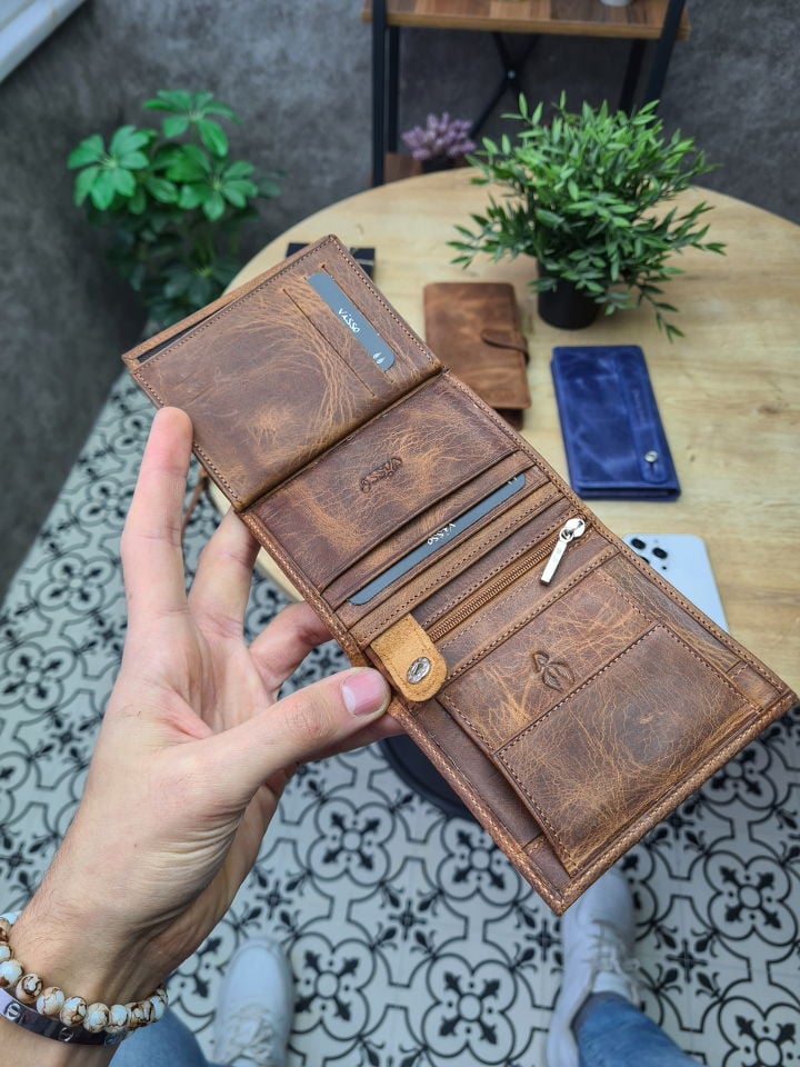 VİSSO 111 CEPLİ FINDIK MATRİX HAKİKİ DERİ ÇANTA  İSME ÖZEL BOZUK PARA CEPLİ FERMUARLI ÇITÇITLI KADIN ERKEK CÜZDAN BAY