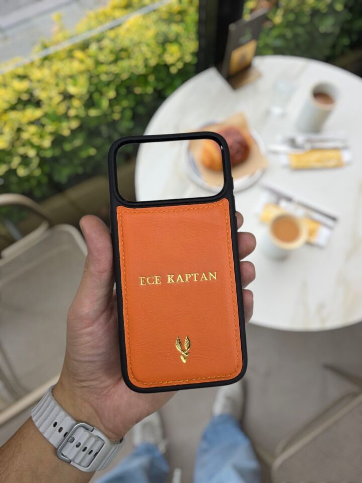 İphone 17 PRO Model Uyumlu TURUNCU NAPA Hakiki Deri İsme Özel Ücretsiz Kişiselleştirme Seçeneği İle Kadın Erkek Kullanım premium  Tam Uyumlu Silikon Kılıf Ücretsiz Kargo Visso Leather Geçek Orjinal Dana Derisi