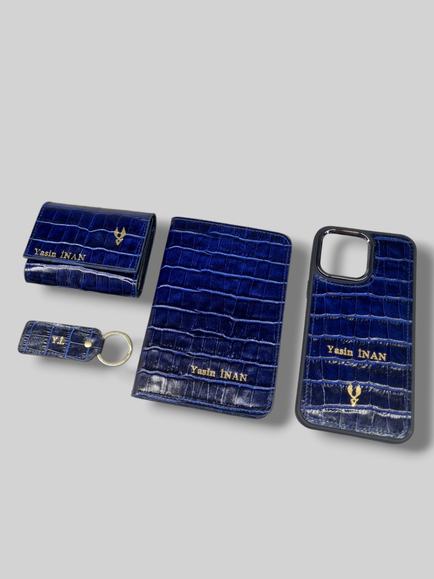 VİSSO 660 HAKİKİ DERİ ÇANTA İSME ÖZEL GÜÇLÜ MIKNATISLI KİLİT AKORDİYON YELPAZE KARTLIK CÜZDAN ERKEK KADIN MODELİ Lacivert Croco + Anahtarlık+ kılıf + Pasaport Kılıf