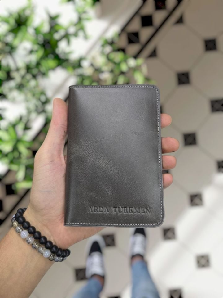 VİSSO 911 HAKİKİ ORJİNAL DERİ ÇANTA KREDİ KART VE KİMLİK HAZNELİ PASAPORTLUK - DERİ PASAPORT KILIFI GRİ RENK
