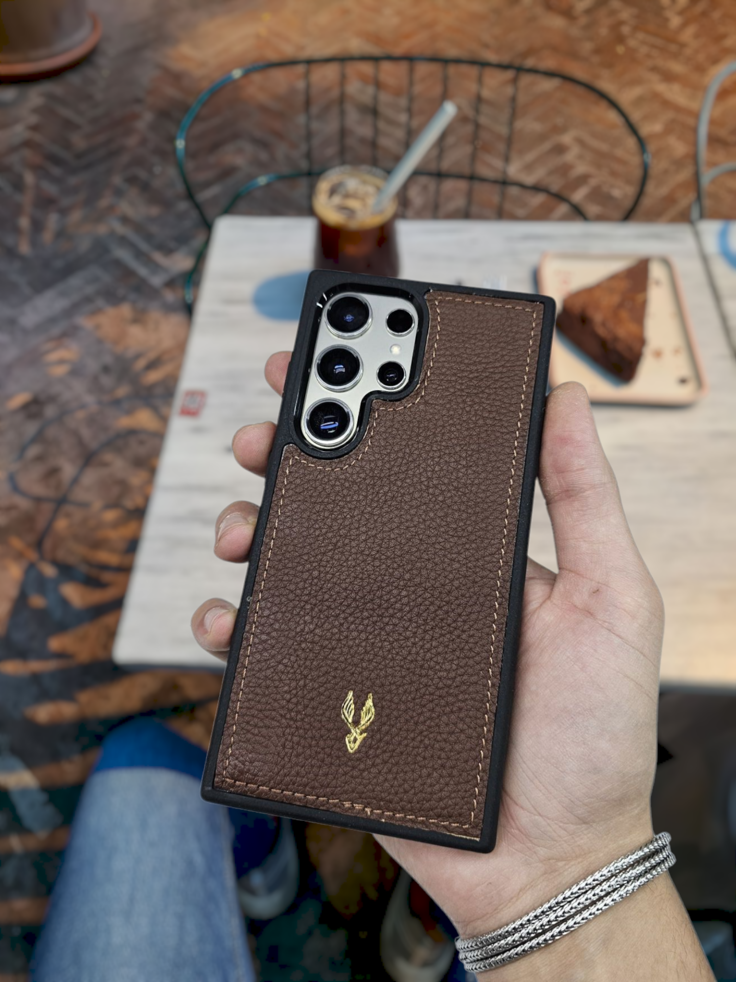 VİSSO Kahve Gutty Hakiki Deri SAMSUNG GALAXY S25 ULTRA İsim Baskılı Kişiye Özel Deri Telefon Kılıfı KARGO BEDAVA Kahve Gutty