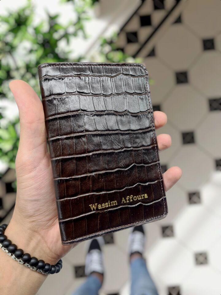 VİSSO 911 HAKİKİ ORJİNAL DERİ ÇANTA  KREDİ KART VE KİMLİK HAZNELİ PASAPORTLUK - DERİ PASAPORT KILIFI KAHVE CROCO