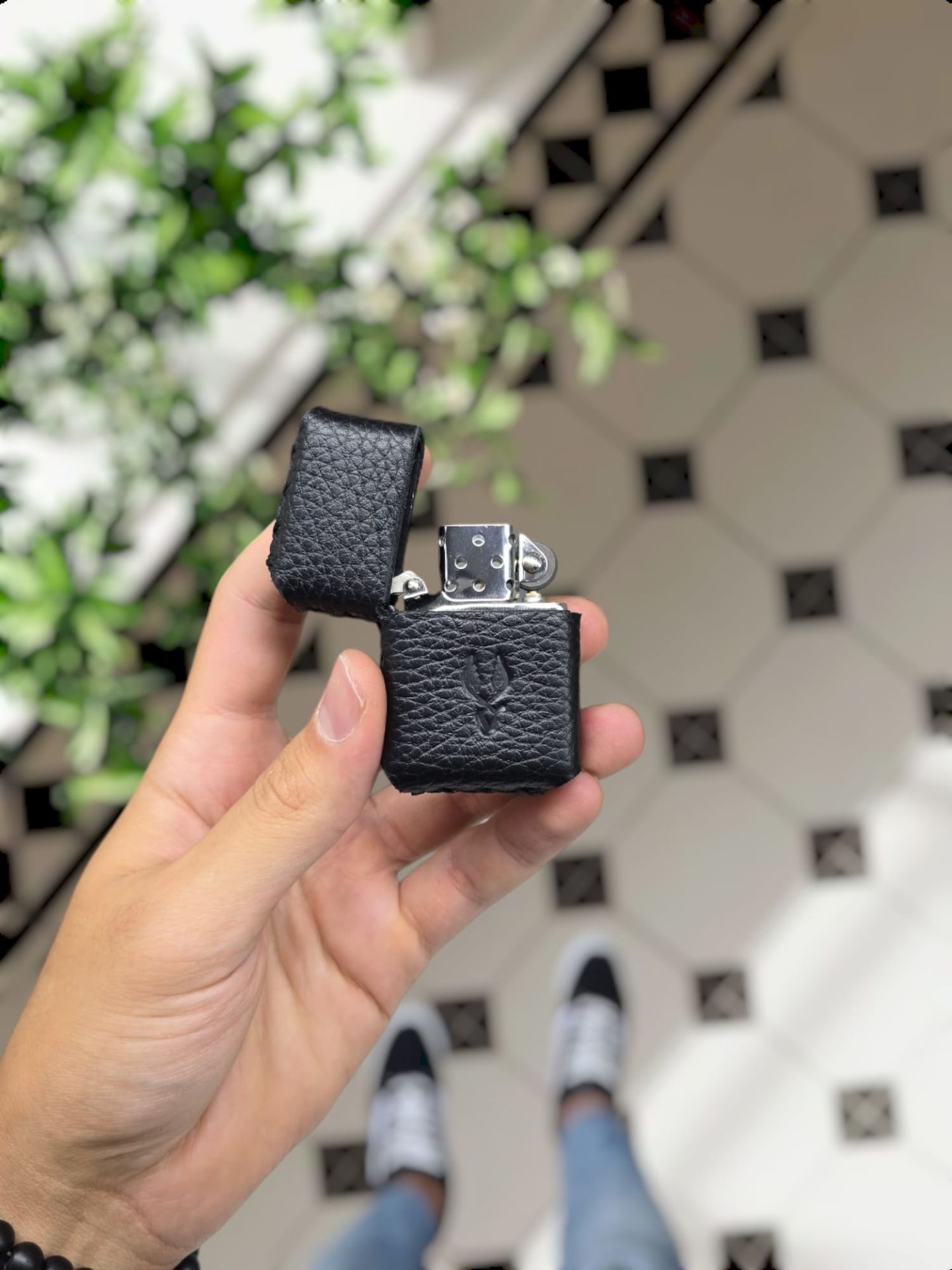 VİSSO Visso 1933 Hakiki Dana Derisi El Yapımı ZİPPO Tarzı Benzinli Çakmak Kılıfı ve Zippo Tarzı Çakmak SİYAH GUTTY