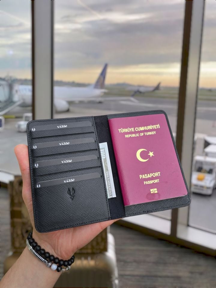 VİSSO 911 HAKİKİ ORJİNAL DERİ ÇANTA  KREDİ KART VE KİMLİK HAZNELİ PASAPORTLUK - DERİ PASAPORT KILIFI