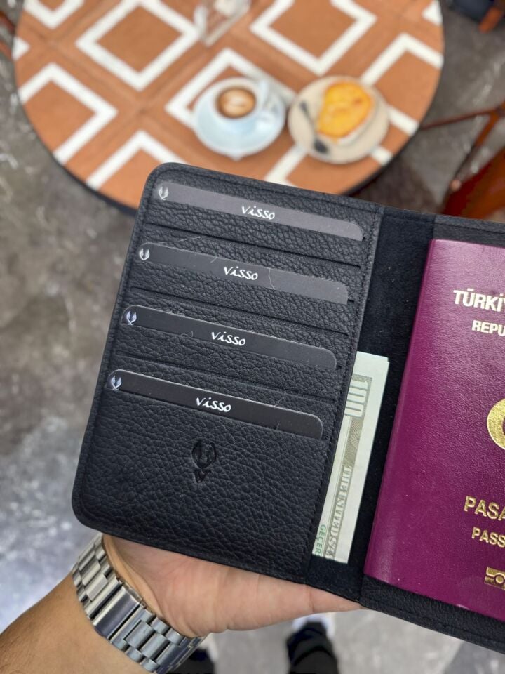 VİSSO 911 HAKİKİ ORJİNAL DERİ ÇANTA  KREDİ KART VE KİMLİK HAZNELİ PASAPORTLUK - DERİ PASAPORT KILIFI
