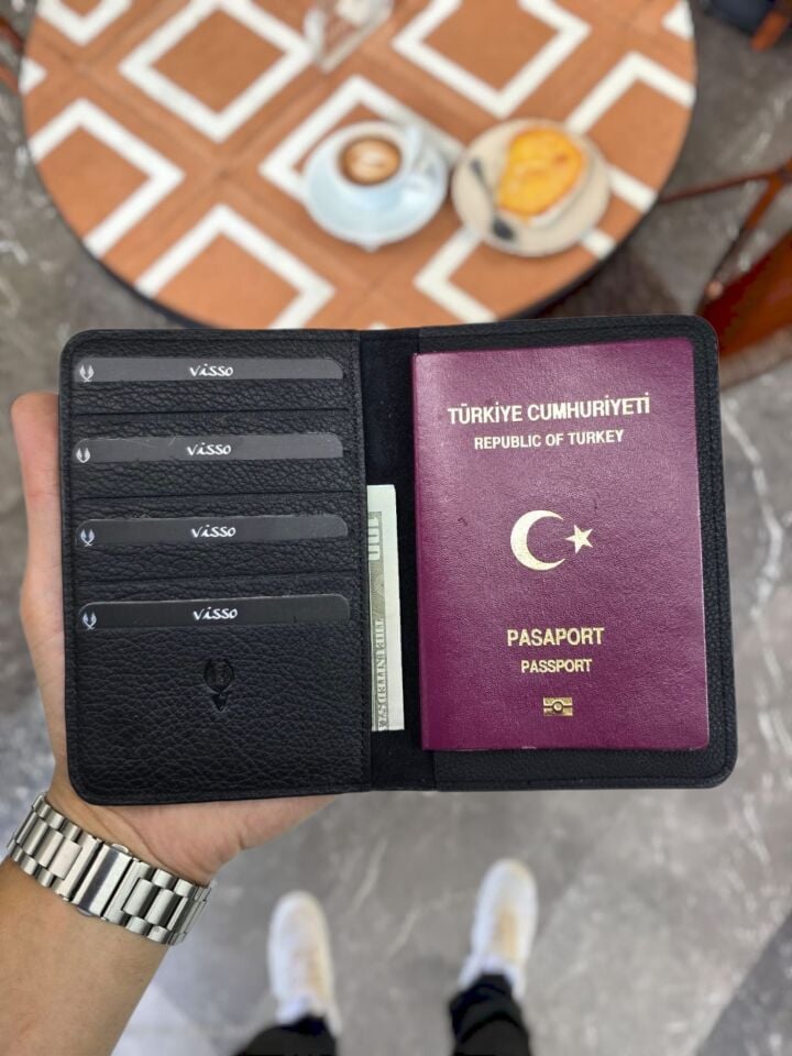 VİSSO 911 HAKİKİ ORJİNAL DERİ ÇANTA  KREDİ KART VE KİMLİK HAZNELİ PASAPORTLUK - DERİ PASAPORT KILIFI