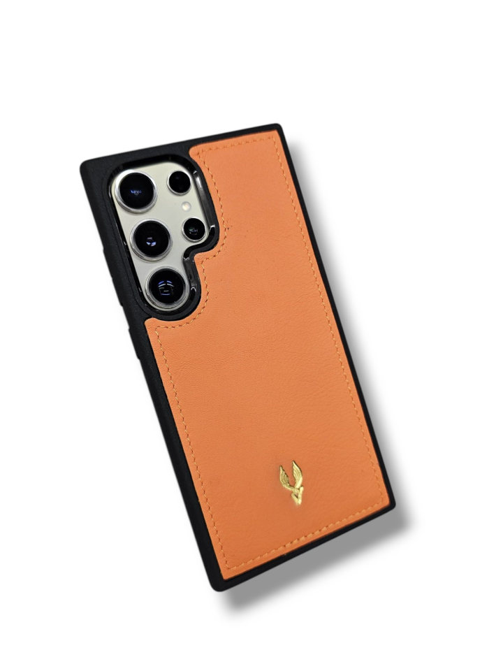 VİSSO Turuncu Napa Hakiki Deri SAMSUNG GALAXY S25 ULTRA İsim Baskılı Kişiye Özel Deri Telefon Kılıfı KARGO BEDAVA Turuncu Napa
