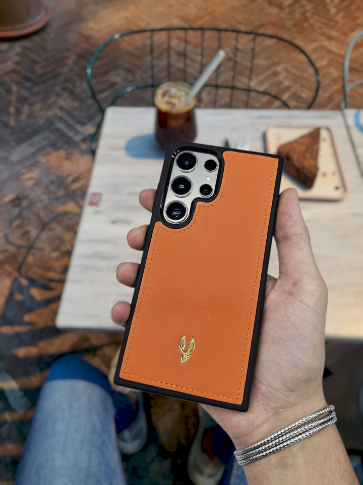 VİSSO Turuncu Napa Hakiki Deri SAMSUNG GALAXY S25 ULTRA İsim Baskılı Kişiye Özel Deri Telefon Kılıfı KARGO BEDAVA Turuncu Napa