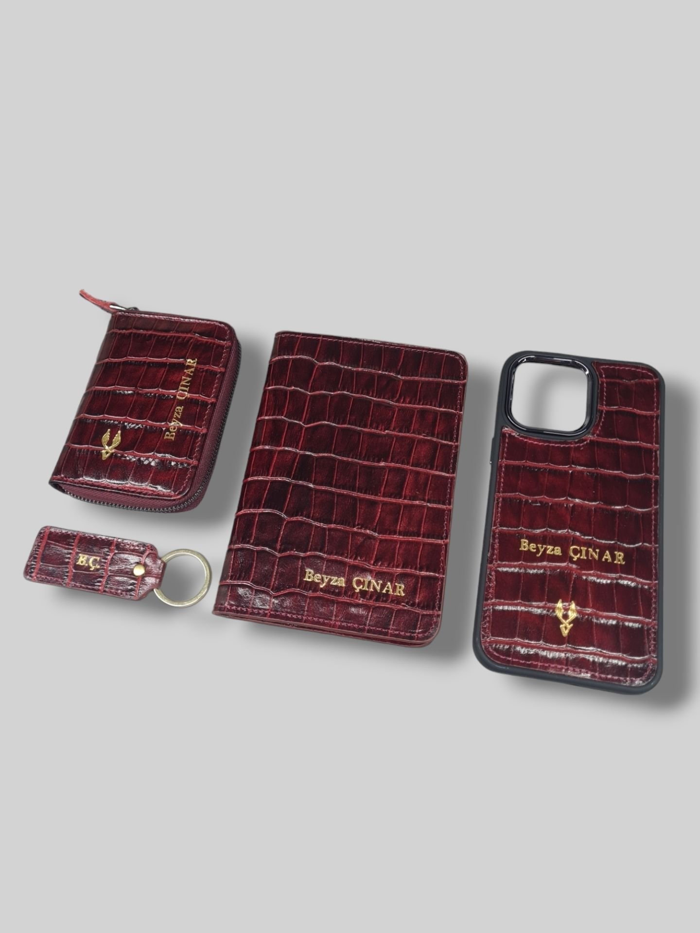 VİSSO 661 GERÇEK DERİ ÇANTA İSME ÖZEL ERKEK VE KADIN İÇİN FERMUARLI AKORDİYON-YELPAZE KREDİ KARTLIK MODEL Bordo Croco + ANAHTAR + Kılıf