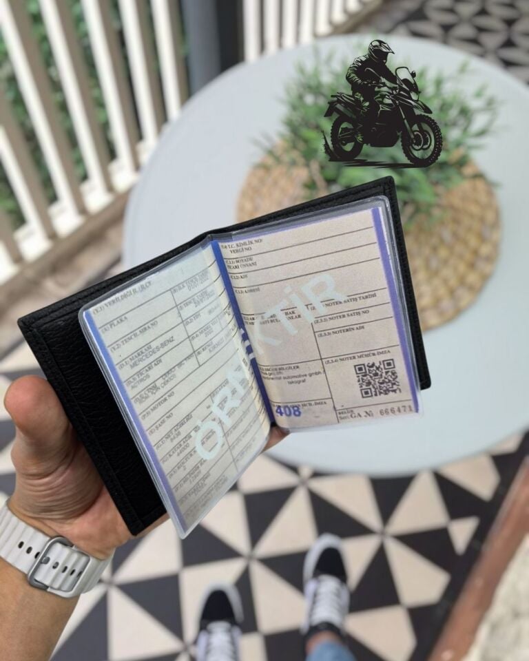 RKS MOTOSİKLET Hakiki Deri Ruhsat Kılıfı İsme Özel Çanta Erkek Kadın Unisex Modeli Visso Gerçek Dana Derisi Siyah Renk Anahtarlık