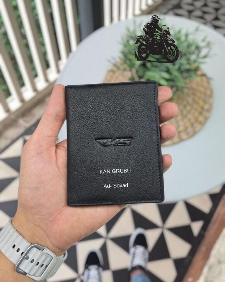 RKS MOTOSİKLET Hakiki Deri Ruhsat Kılıfı İsme Özel Çanta Erkek Kadın Unisex Modeli Visso Gerçek Dana Derisi Siyah Renk