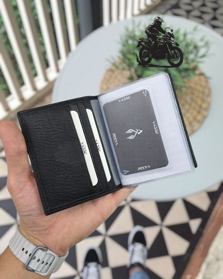 KUBA MOTOSİKLET Hakiki Deri Ruhsat Kılıfı İsme Özel Çanta Erkek Kadın Unisex Modeli Visso Gerçek Dana Derisi Siyah Renk ANAHTARLIK