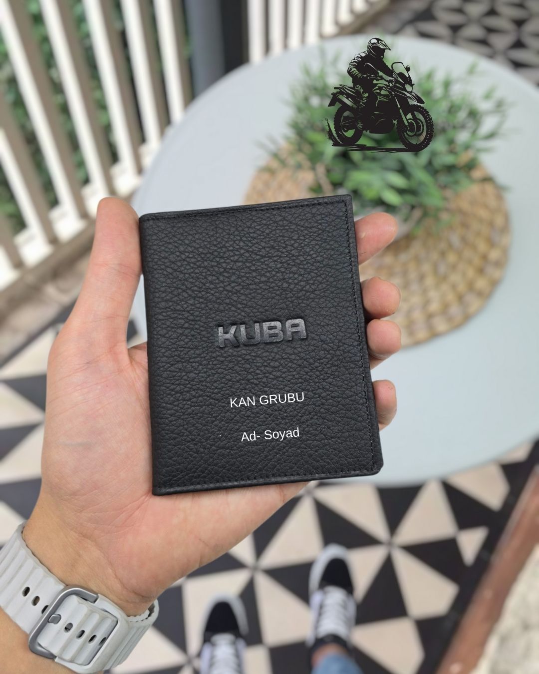 KUBA MOTOSİKLET Hakiki Deri Ruhsat Kılıfı İsme Özel Çanta Erkek Kadın Unisex Modeli Visso Gerçek Dana Derisi Siyah Renk