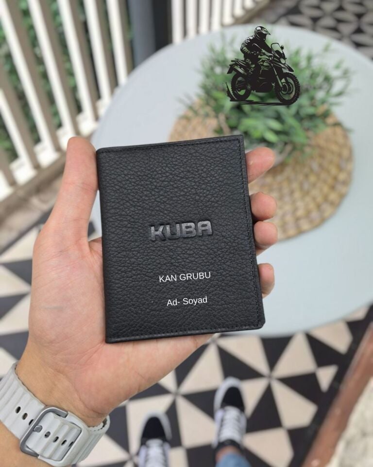 KUBA MOTOSİKLET Hakiki Deri Ruhsat Kılıfı İsme Özel Çanta Erkek Kadın Unisex Modeli Visso Gerçek Dana Derisi Siyah Renk