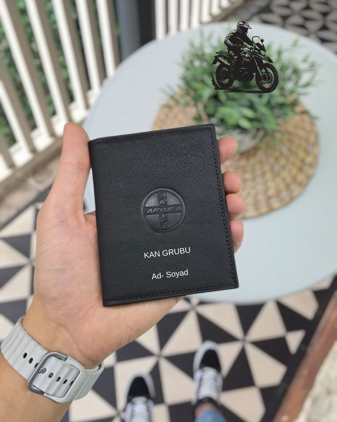 ARORA MOTOSİKLET Hakiki Deri Ruhsat Kılıfı İsme Özel Çanta Erkek Kadın Unisex Modeli Visso Gerçek Dana Derisi Siyah Renk