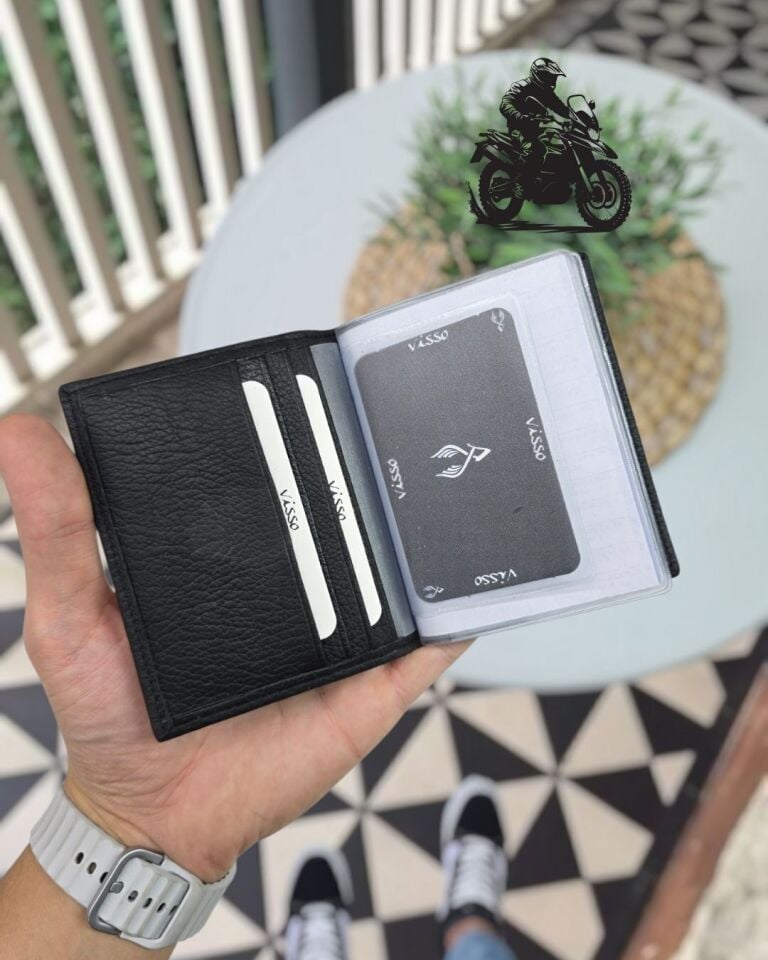 ARORA MOTOSİKLET Hakiki Deri Ruhsat Kılıfı İsme Özel Çanta Erkek Kadın Unisex Modeli Visso Gerçek Dana Derisi Siyah Renk