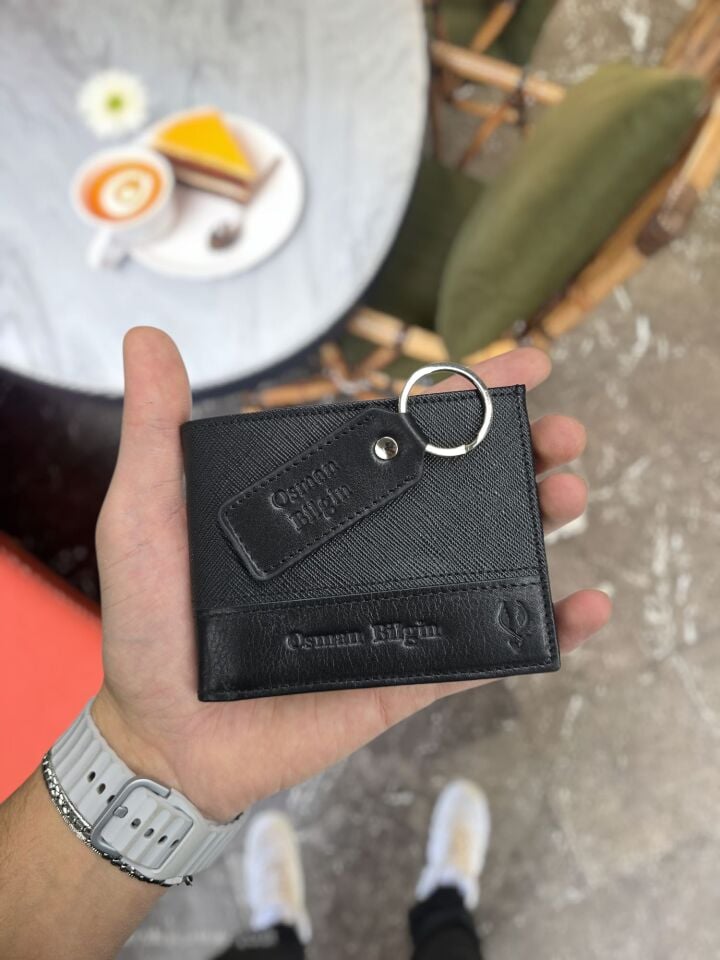 VİSSO 1272 HAKİKİ DERİ ÇANTA  İSME ÖZEL SİYAH RENK  HEDİYELİK CÜZDAN VE HALKALI HAKİKİ DERİ İSME ÖZEL ANAHTARLIK