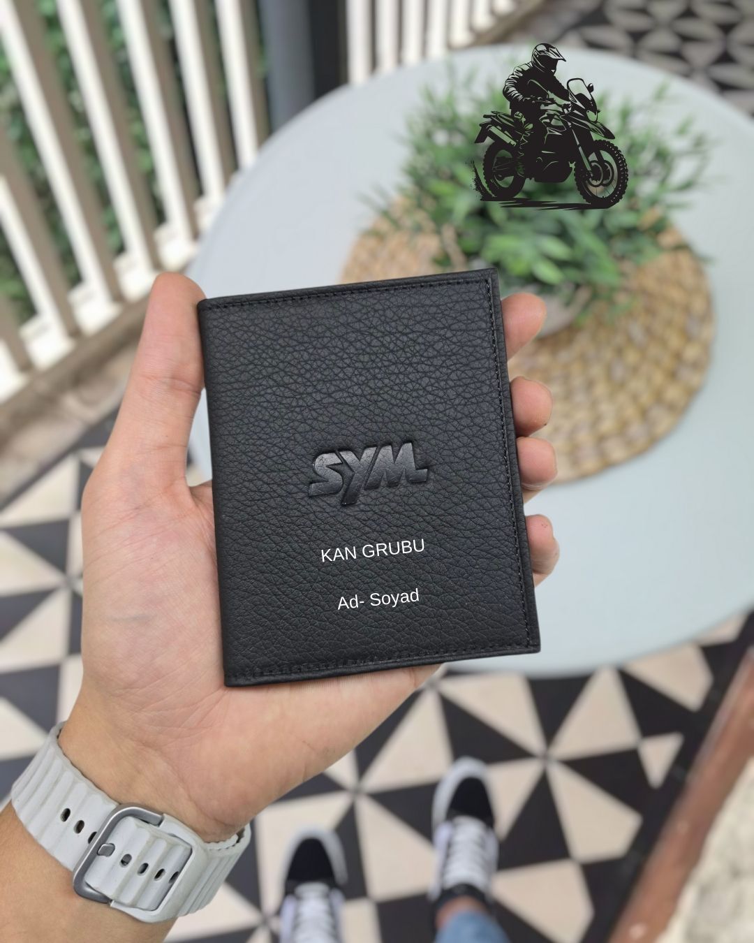 SYM MOTOSİKLET Hakiki Deri Ruhsat Kılıfı İsme Özel Çanta Erkek Kadın Unisex Modeli Visso Gerçek Dana Derisi Siyah Renk