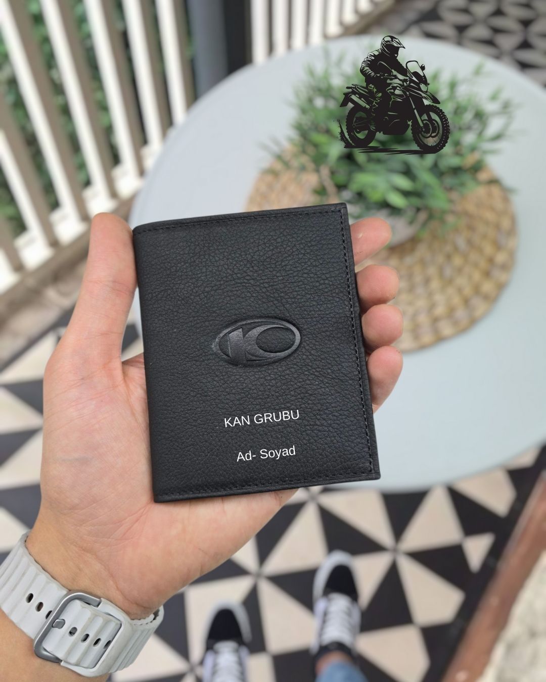 KYMCO MOTOSİKLET Hakiki Deri Ruhsat Kılıfı İsme Özel Çanta Erkek Kadın Unisex Modeli Visso Gerçek Dana Derisi Siyah Renk