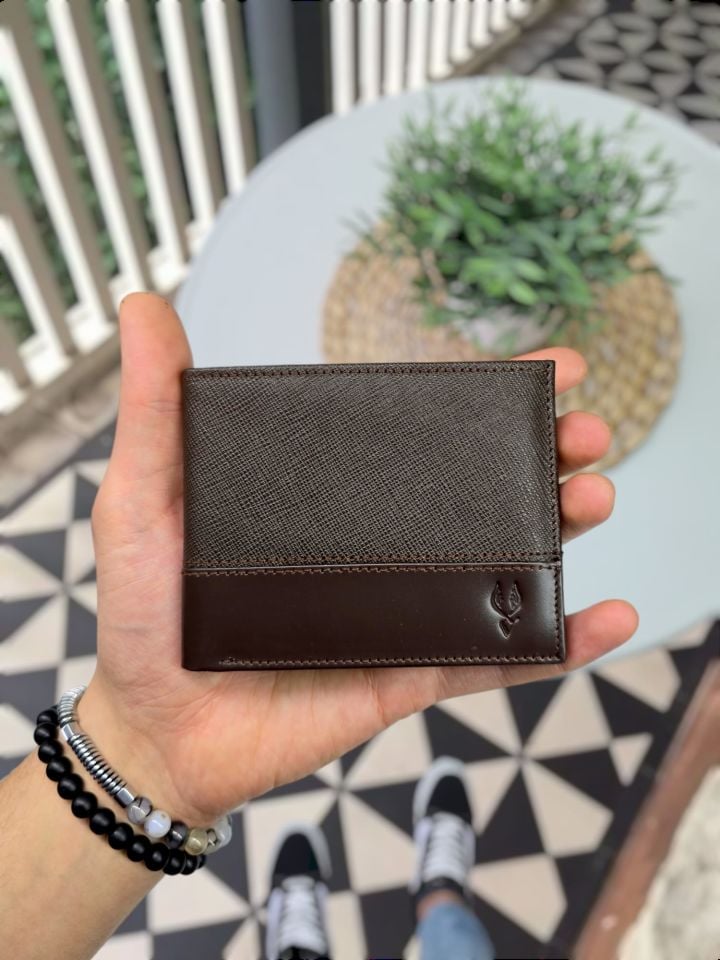 VİSSO 1272 Hakiki Deri İsme Özel  Erkek Cüzdan Çanta Portföy Kahverengi Prada