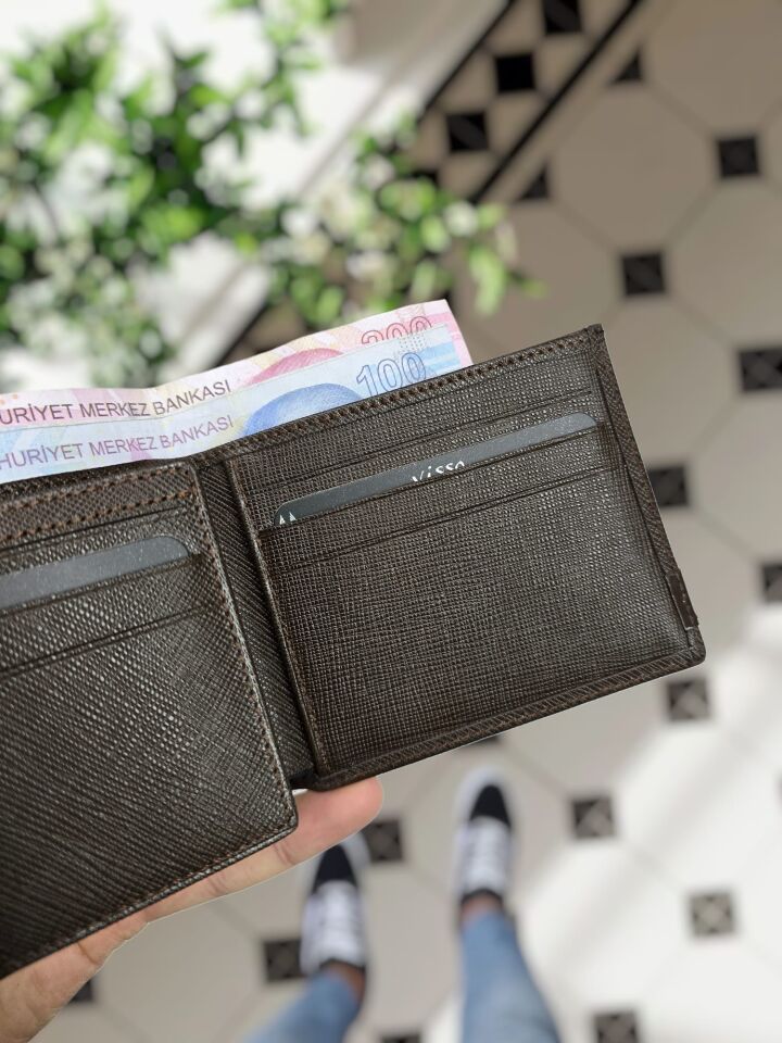 VİSSO 1272 Hakiki Deri İsme Özel  Erkek Cüzdan Çanta Portföy Kahverengi Prada