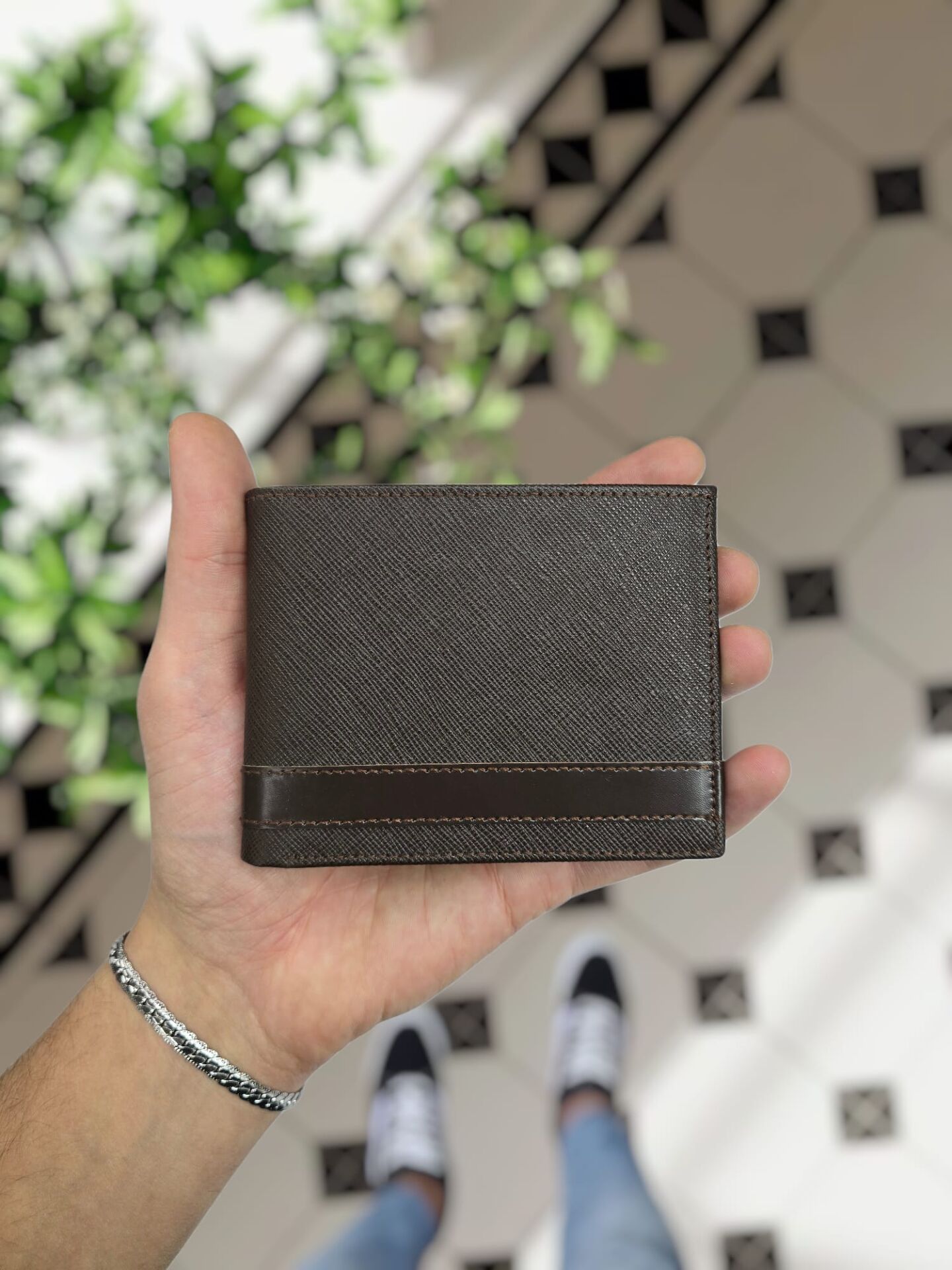 VİSSO 1272 Hakiki Deri İsme Özel  Erkek Cüzdan Çanta Portföy Kahverengi Prada