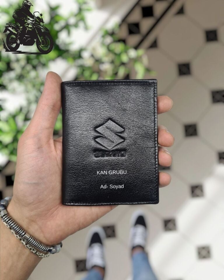 Suzuki MOTOSİKLET Hakiki Deri Ruhsat Kılıfı İsme Özel Çanta Erkek Kadın Unisex Modeli Visso Gerçek Dana Derisi SİYAH Renk