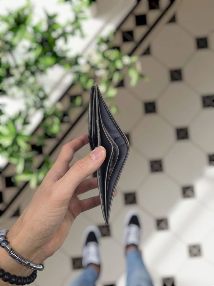 VİSSO 114 HAKİKİ DERİ ÇANTAİSME ÖZEL ÜÇ KİMLİK KART BÖLMELİ  FERMUARLI KADIN ERKEK ÇITIÇITLI CÜZDAN GRİ NATURAL CÜZDAN