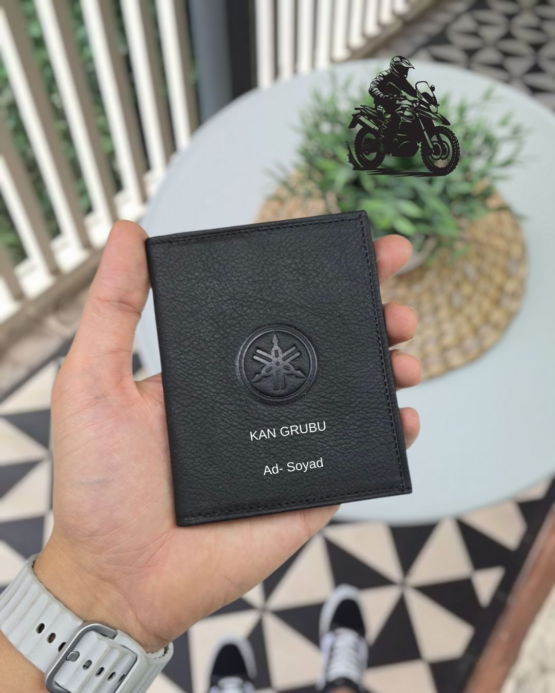 Yamaha MOTOSİKLET Hakiki Deri Ruhsat Kılıfı İsme Özel Çanta Erkek Kadın Unisex Modeli Visso Gerçek Dana Derisi SİYAH Renk