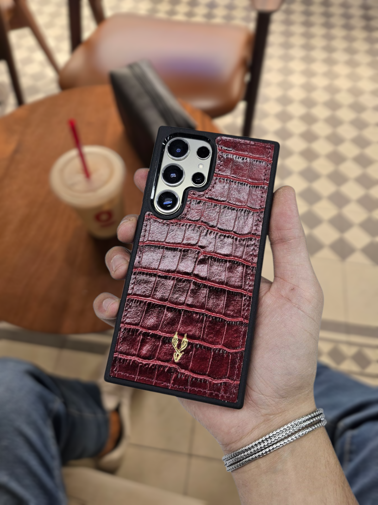 VİSSO Hakiki Bordo Croco Deri SAMSUNG GALAXY S24 ULTRA İsim Baskılı Kişiye Özel Deri Telefon Kılıfı KARGO BEDAVA Bordo Croco Renk