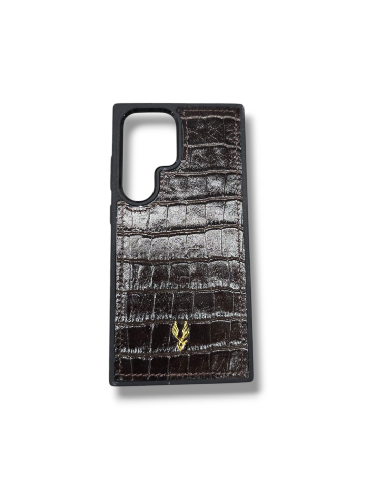 VİSSO  Kahve Croco Hakiki Deri SAMSUNG GALAXY S24 ULTRA İsim Baskılı Kişiye Özel Deri Telefon Kılıfı KARGO BEDAVA Kahve Croco