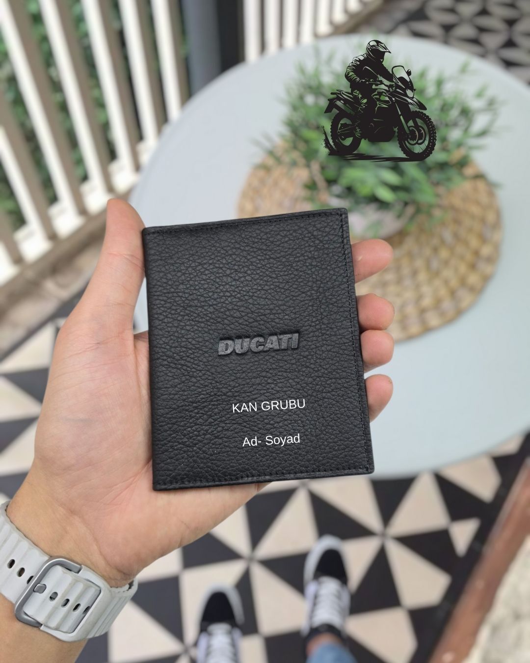 Ducati MOTOSİKLET Hakiki Deri Ruhsat Kılıfı İsme Özel Çanta Erkek Kadın Unisex Modeli Visso Gerçek Dana Derisi SİYAH Renk