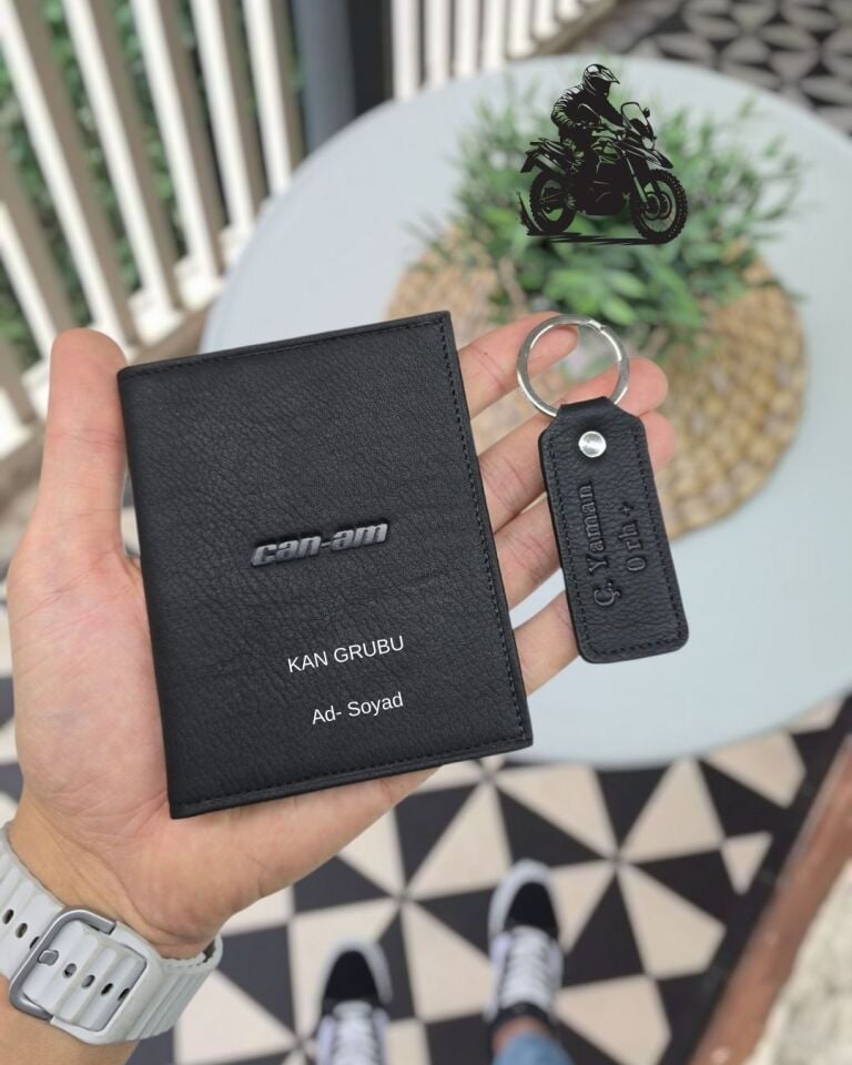 Can-am MOTOSİKLET Hakiki Deri Ruhsat Kılıfı İsme Özel Çanta Erkek Kadın Unisex Modeli Visso Gerçek Dana Derisi SİYAH Renk + ANAHTARLIK