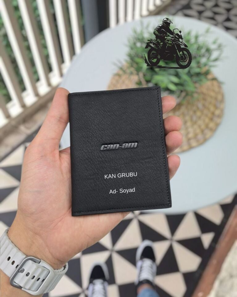 Can-am MOTOSİKLET Hakiki Deri Ruhsat Kılıfı İsme Özel Çanta Erkek Kadın Unisex Modeli Visso Gerçek Dana Derisi SİYAH Renk