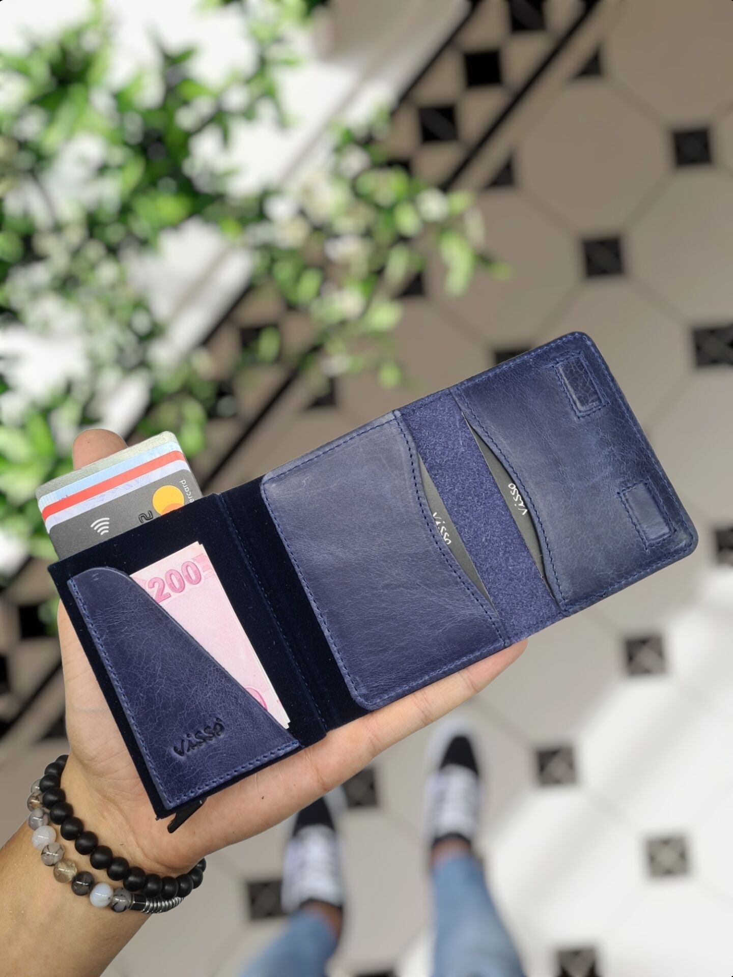 VİSSO 682 HAKİKİ DERİ  ÇANTA İSME ÖZEL Lacivert Kurtuba MEKANİZMALI KARLIK  CÜZDAN BAY BAYAN KULLANIM -