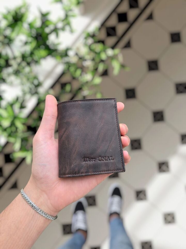 VİSSO 111 CEPLİ KAHVE MATRİX HAKİKİ DERİ ÇANTA İSME ÖZEL BOZUK PARA CEPLİ FERMUARLI ÇITÇITLI KADIN ERKEK CÜZDAN BAY