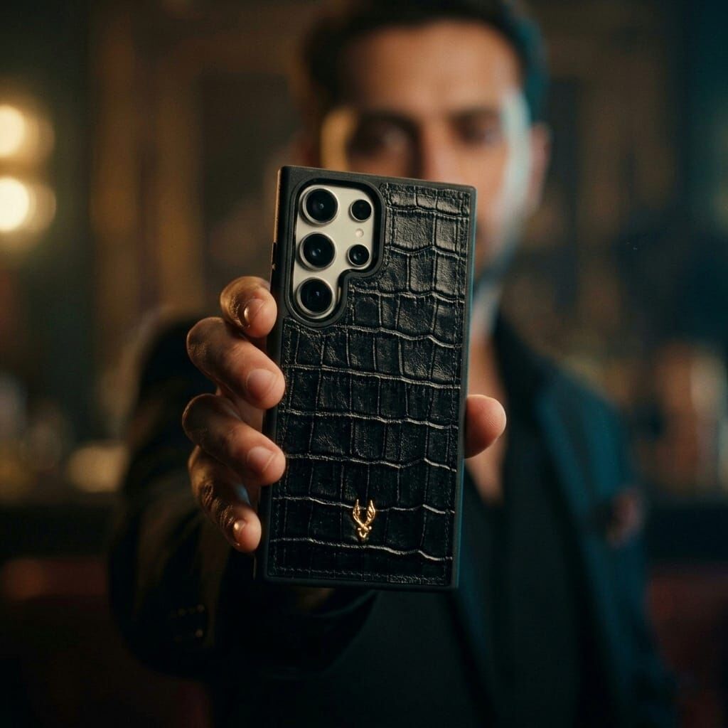 VİSSO Siyah Croco Hakiki Deri SAMSUNG GALAXY S24 ULTRA İsim Baskılı Kişiye Özel Deri Telefon Kılıfı KARGO BEDAVA   Siyah Croco