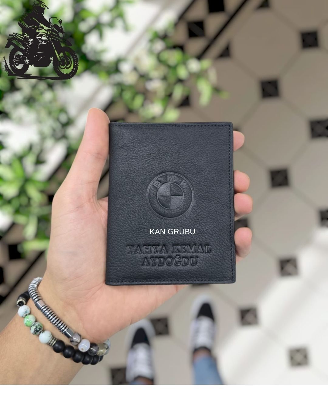 BMW MOTOSİKLET Hakiki Deri Ruhsat Kılıfı İsme Özel Çanta Erkek Kadın Unisex Modeli Visso Gerçek Dana Derisi SİYAH Renk