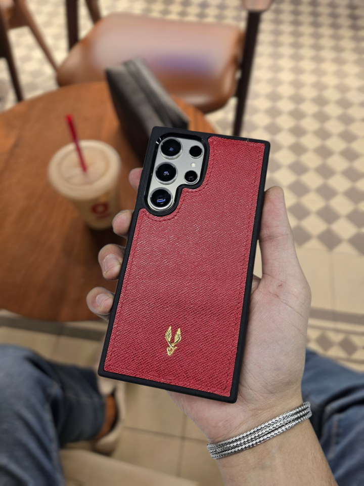 VİSSO Kırmızı Prd Hakiki Deri SAMSUNG GALAXY S24 ULTRA İsim Baskılı Kişiye Özel Deri Telefon Kılıfı KARGO BEDAVA  Kırmızı Prd