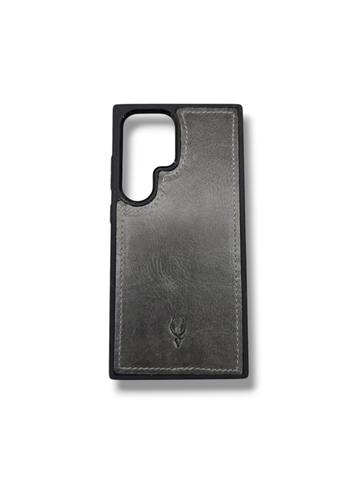 VİSSO Gri Natural Crayz Hakiki Deri SAMSUNG GALAXY S24 ULTRA İsim Baskılı Kişiye Özel Deri Telefon Kılıfı KARGO BEDAVA  Gri Natural Crayz