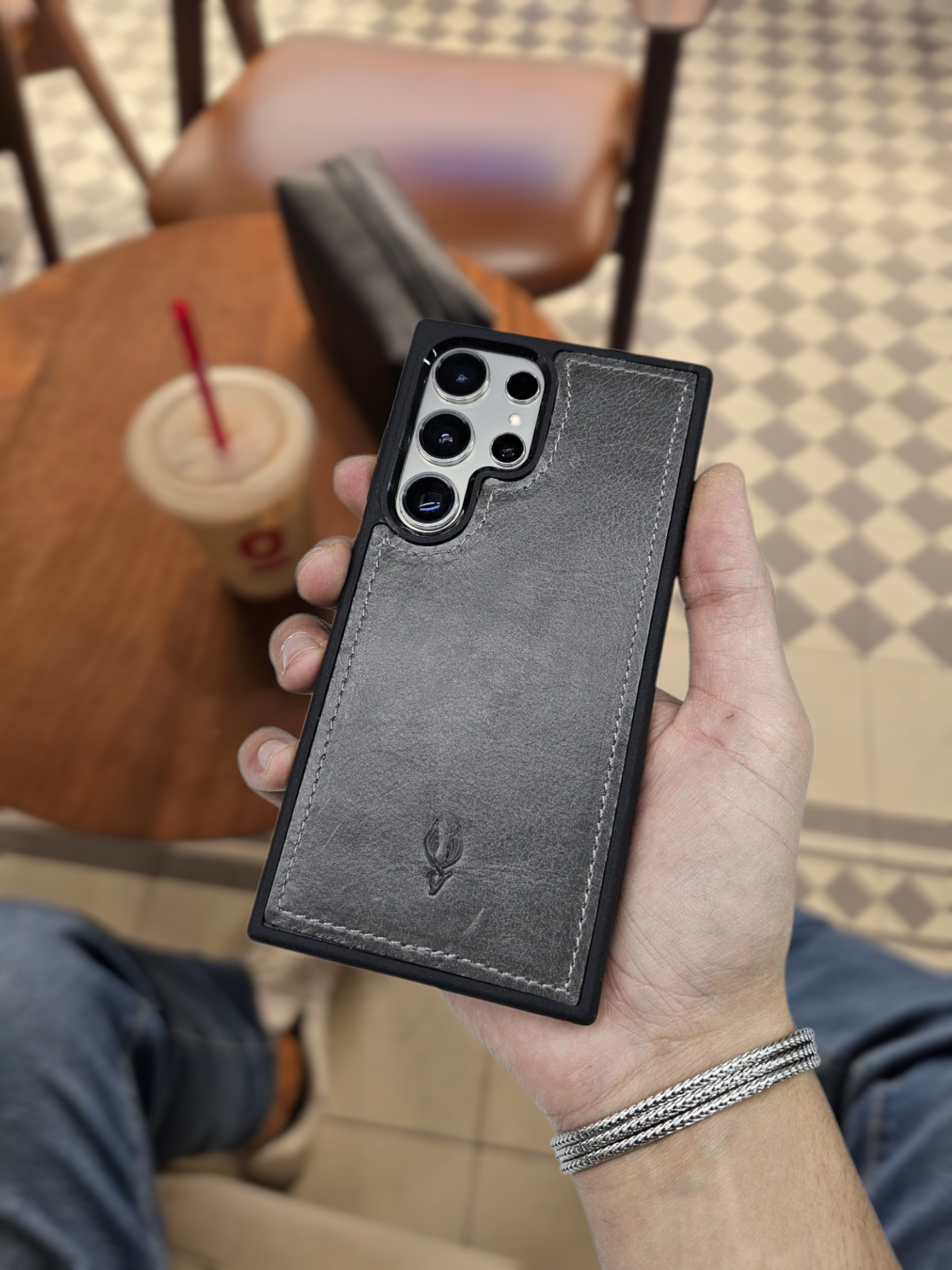 VİSSO Gri Natural Crayz Hakiki Deri SAMSUNG GALAXY S24 ULTRA İsim Baskılı Kişiye Özel Deri Telefon Kılıfı KARGO BEDAVA  Gri Natural Crayz