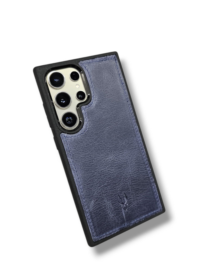 VİSSO Lacivert Kurtuba Hakiki Deri SAMSUNG GALAXY S24 ULTRA İsim Baskılı Kişiye Özel Deri Telefon Kılıfı KARGO BEDAVA Lacivert Kurtuba