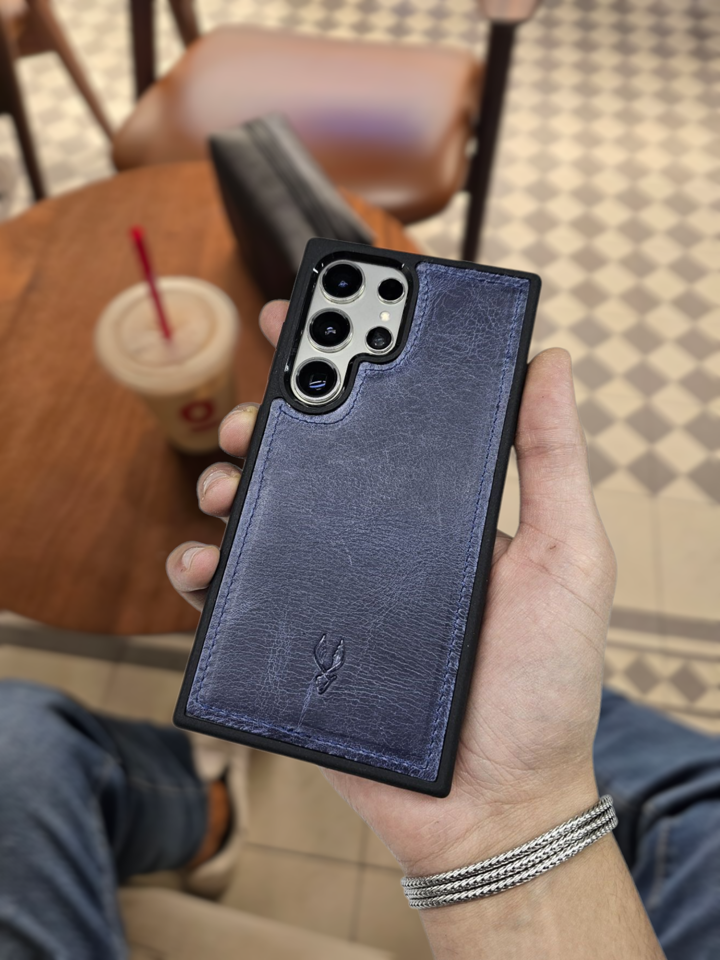 VİSSO Lacivert Kurtuba Hakiki Deri SAMSUNG GALAXY S24 ULTRA İsim Baskılı Kişiye Özel Deri Telefon Kılıfı KARGO BEDAVA Lacivert Kurtuba