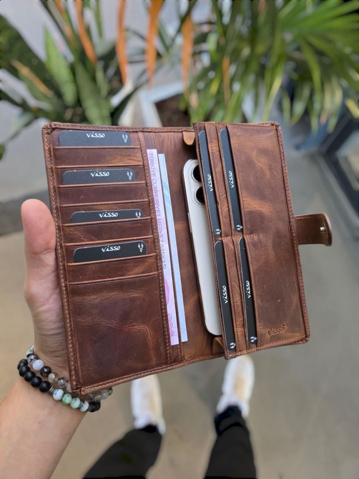 VİSSO 701  HAKİKİ DERİ ÇANTA  KAĞIT PARA ÇOK KREDİ KARTL BÖLMELİ TELEFON SIĞABİLEN CÜZDAN ELDE CEPTE VE ÇANTADA TAŞINABİLEN TELEFONLU CÜZDAN 701 HAKİKİ DERİ ÇOK KARTLI-TELEFON BÖLMELİ-KAPSAMLI MODEL- HER TELEFONA UYUMLU