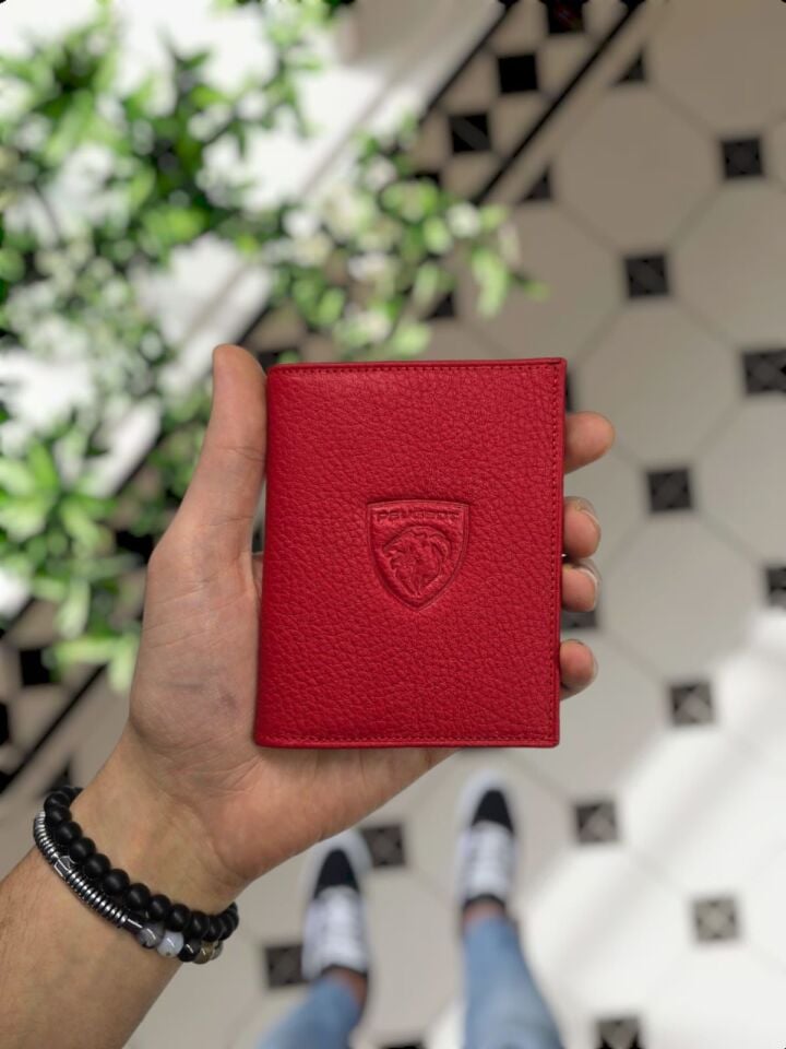 Peugeot VİSSO 1904 Hakiki Deri Araç Ruhsat Kılıfı İsme Özel Çanta Erkek Kadın Modeli PEUGEOT Kırmızı Ve Anahtarlık