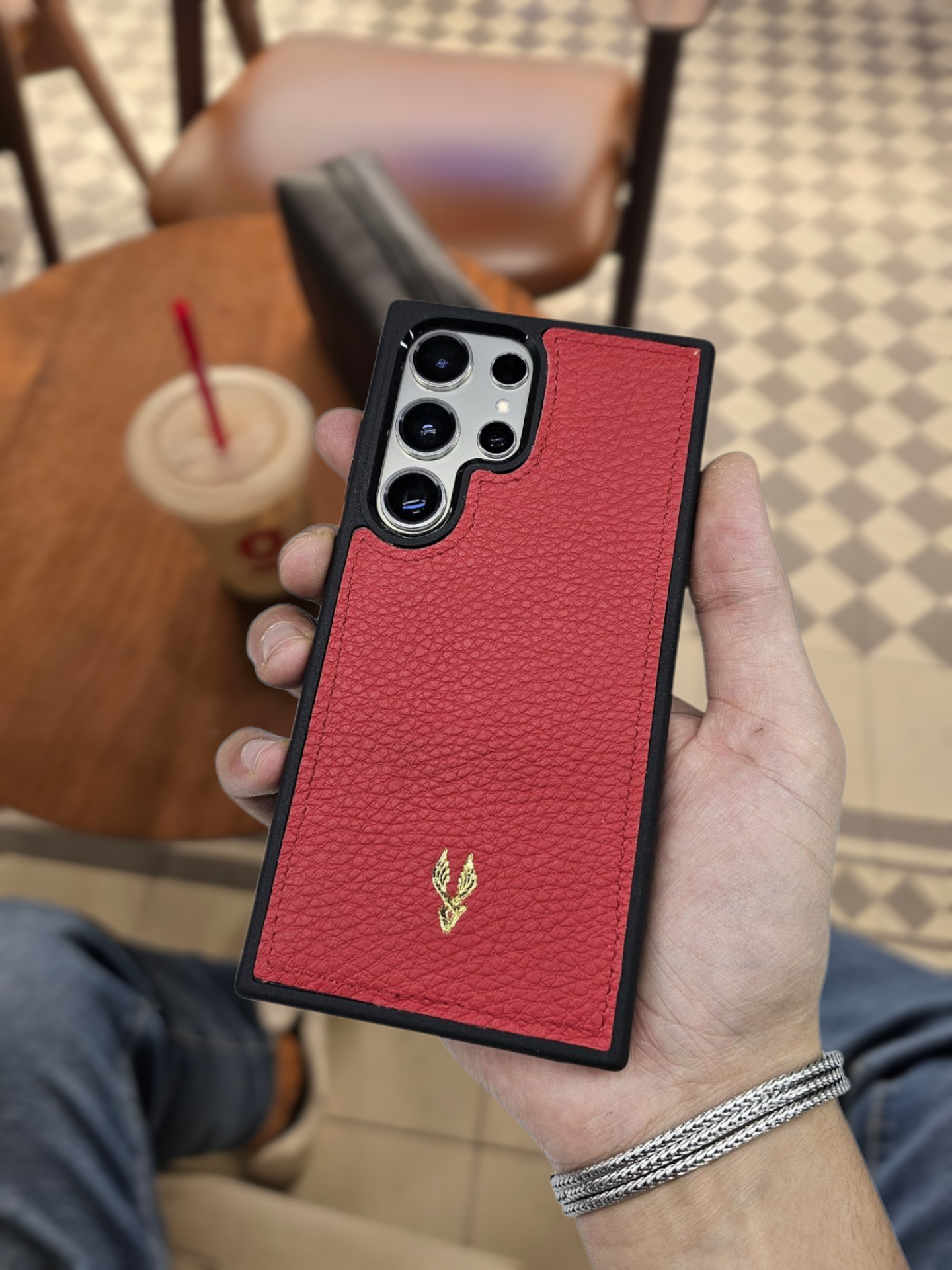 VİSSO Kırmızı Gutty  Hakiki Deri SAMSUNG GALAXY S24 ULTRA İsim Baskılı Kişiye Özel Deri Telefon Kılıfı KARGO BEDAVA  Kırmızı Gutty