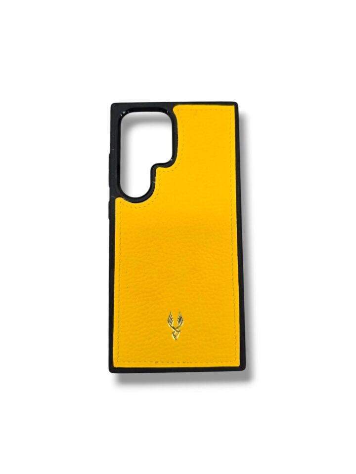 VİSSO Sarı Gutty  Hakiki Deri SAMSUNG GALAXY S24 ULTRA İsim Baskılı Kişiye Özel Deri Telefon Kılıfı KARGO BEDAVA  Sarı Gutty