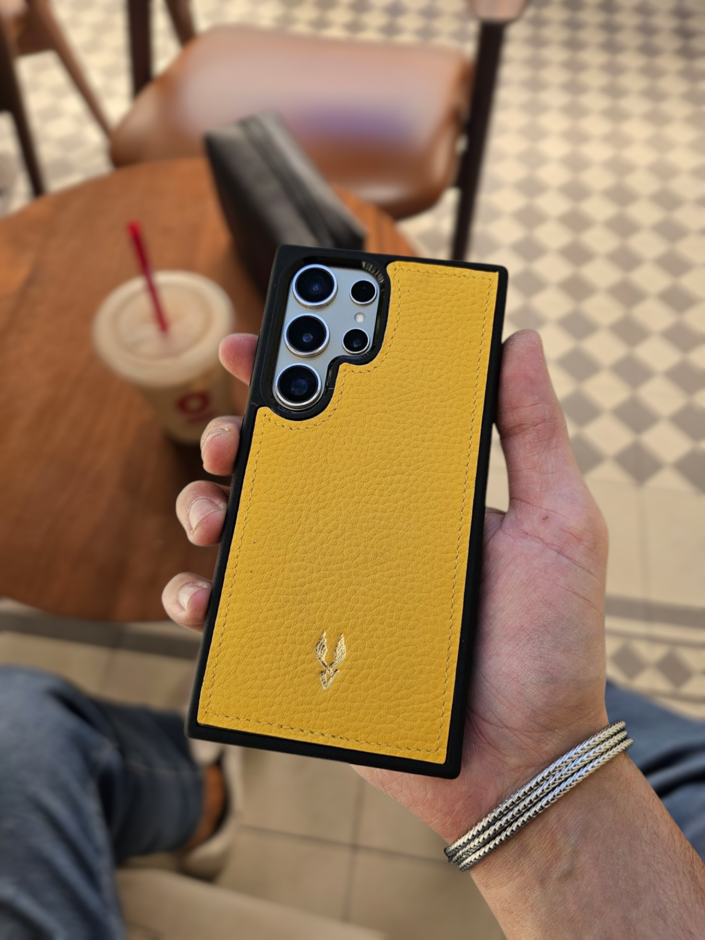 VİSSO Sarı Gutty  Hakiki Deri SAMSUNG GALAXY S24 ULTRA İsim Baskılı Kişiye Özel Deri Telefon Kılıfı KARGO BEDAVA  Sarı Gutty