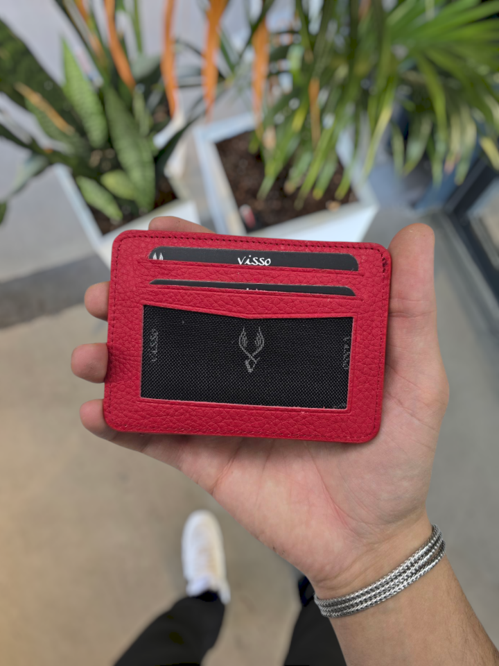 VİSSO 8600 KIRMIZI GUTTY Hakiki Deri Çıtçıtlı Akordeon Kartlık Akordeon Kimlik Bölmeli Kişiye İsme Özel Bay Bayan Çanta KIRMIZI TANITIM FİYATI