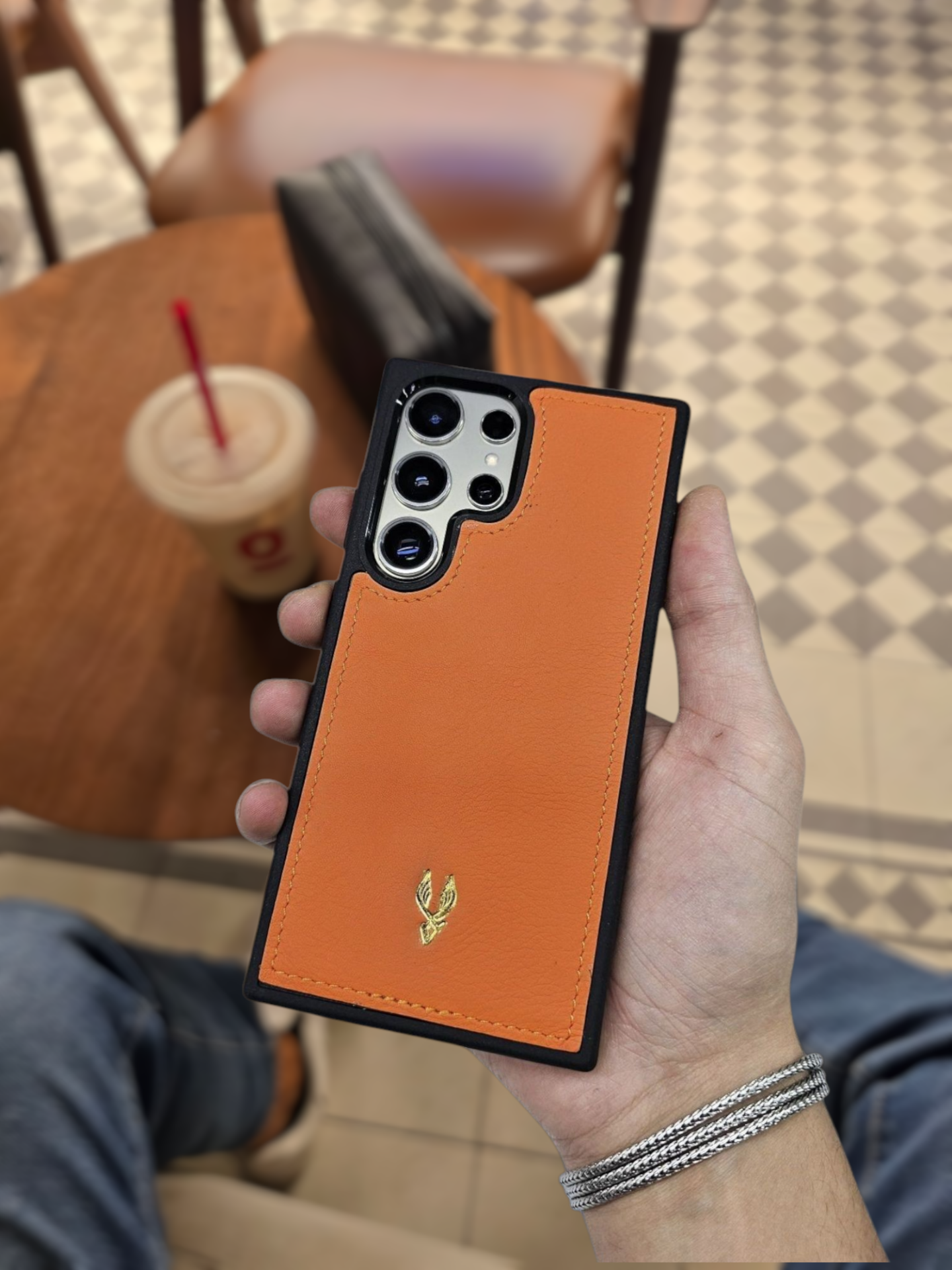 VİSSO Turuncu Napa Hakiki Deri SAMSUNG GALAXY S24 ULTRA İsim Baskılı Kişiye Özel Deri Telefon Kılıfı KARGO BEDAVA Turuncu Napa